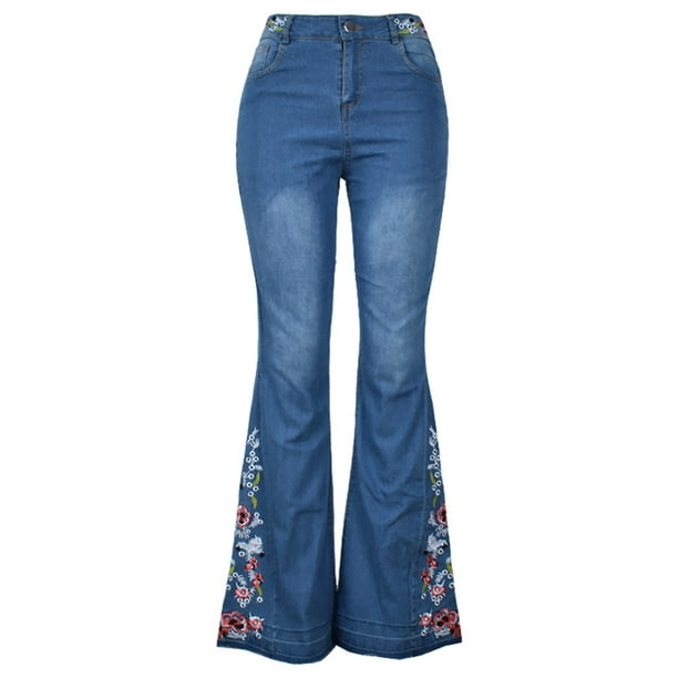QunButy Jeans For Women Women Summer Elastic Plus Loose Denim Embroidery  Casual Boot Cut Pant Jeans