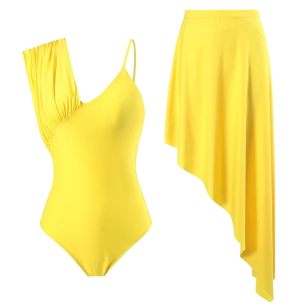 Gibobby Trajes de Baño para Mujer Conjunto de traje de baño de vacaciones de primavera termal conservador ajustado mono sexy de color sólido para mujer(Azul,CH)