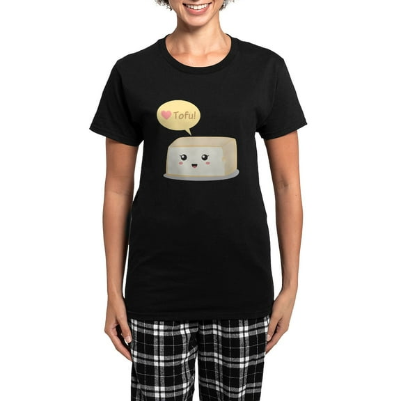 CafePress - Kawaii Tofu Asking People To Women's Dark Pajamas - Women's Short Sleeve Print T-Shirt and Pants Dark Cotton Pajama Set