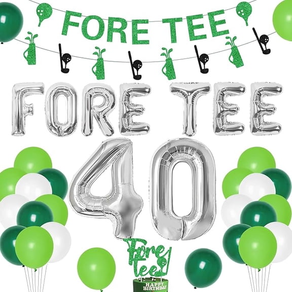 Golf 40th Birthday Decorations, 40th Birthday Decorations for Men, Foretee-Tee Birthday Cake Topper Banner Glitter for 40th Golf Sports Birthday Party Decorations