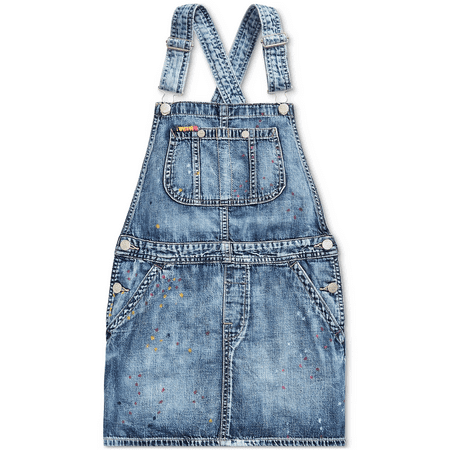 Polo Ralph Lauren Girls BLUE Denim Paint Splash Overall Dress 12
