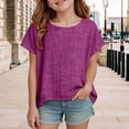 thumbnail image 2 of TIREOW Cotton Linen Tops for Girls Oversized Summer Boho Short Sleeve Shirts Teen Kids Plain Loose Lightweight Beach Blouse (Purple, 15-16 Years), 2 of 7