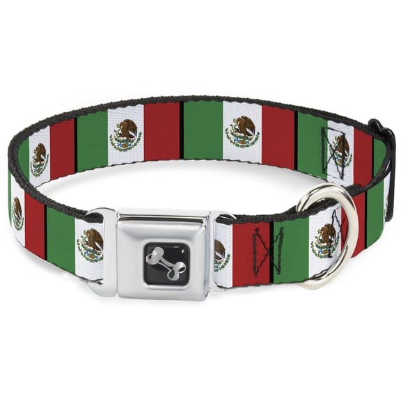 Buckle-Down Pet Collar, Dog Collar Metal Seatbelt Buckle, Mexico Flags, 9.5 to 13 Inches 1.0 Inch Wide