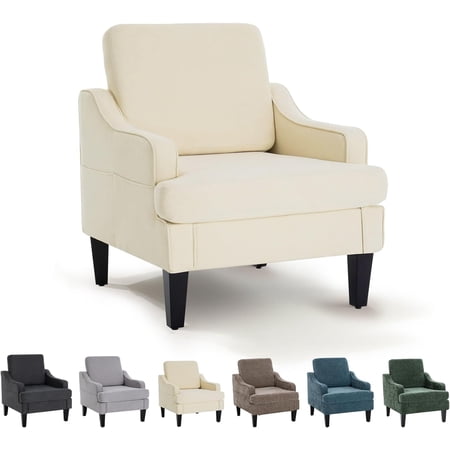 Modern Accent Chair for Bedroom Upholstered Reading Chair with Side Pockets Comfy Living Room Chairs Living Room Armchair for Office, Apartment, Small Room (Beige Towel)