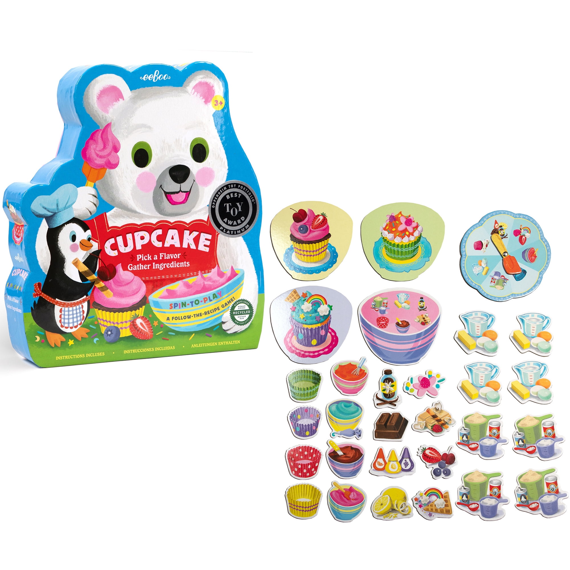 eeBoo: Cupcake Shaped Spinner Game - Animal & Baking Themed Game For Kids, Spin To Collect Ingredients, Preschool, Ages 3+, 2-4 Players