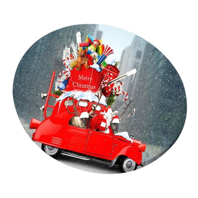 Nappe Ajustée Élastique de 47 Pouces en polyester, Présentant un Motif de Voiture de Noël vibrant avec des Cadeaux et des Décorations Festives. la Nappe Imperméable et durable Est Conçue pour les tables Rondes, Mesurant Environ 1,2 m de Diamètre. Convient à une Utilisation Intérieure et Extérieure, Protège les tables contre les Déversements, Bosses et Égratignures Tout en Ajoutant une Touche festive aux Fêtes de Noël, Pique-Niques dans la Cour Arrière et Autres Rassemblements.