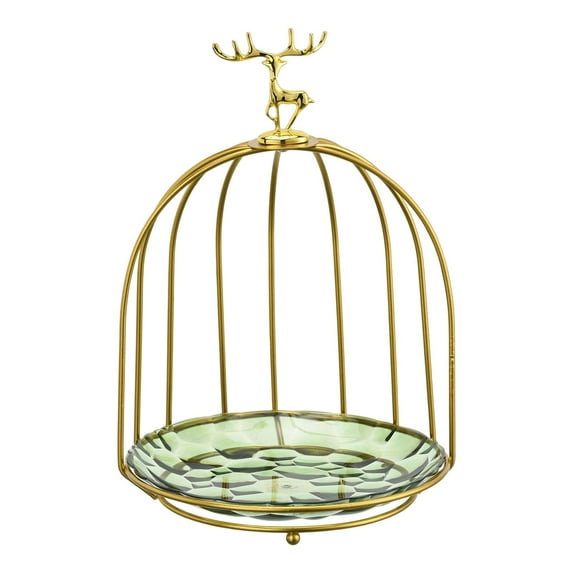 Birds Cage Snack Cake Stand Perfume Tray Dresser Organizer Cosmetics Storage Display Rack for Countertop Desktop Party Wedding Decoration , Green
