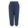 thumbnail image 5 of VV AVEORS Cropped Linen Pants Women Baggy Drawstring High Waisted Below Knee Length Capri Pants Summer Casual Y2K Boho Beach Capris Dark Blue XL, 5 of 6
