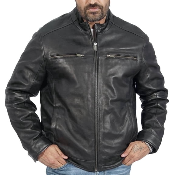 Boston Harbour Bruce Classic Bomber Winter Leather Jacket for Men - Casual Black Genuine Leather Jacket Men
