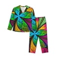 thumbnail image 1 of Balery Multicolored Beautiful Flower Conjunto de Pijama con Estampado para Mujer, Conjunto de Dos Piezas con Manga Larga, Ropa de Dormir Suave con Bolsillos, Pijamas Cómodos-Large, 1 of 7