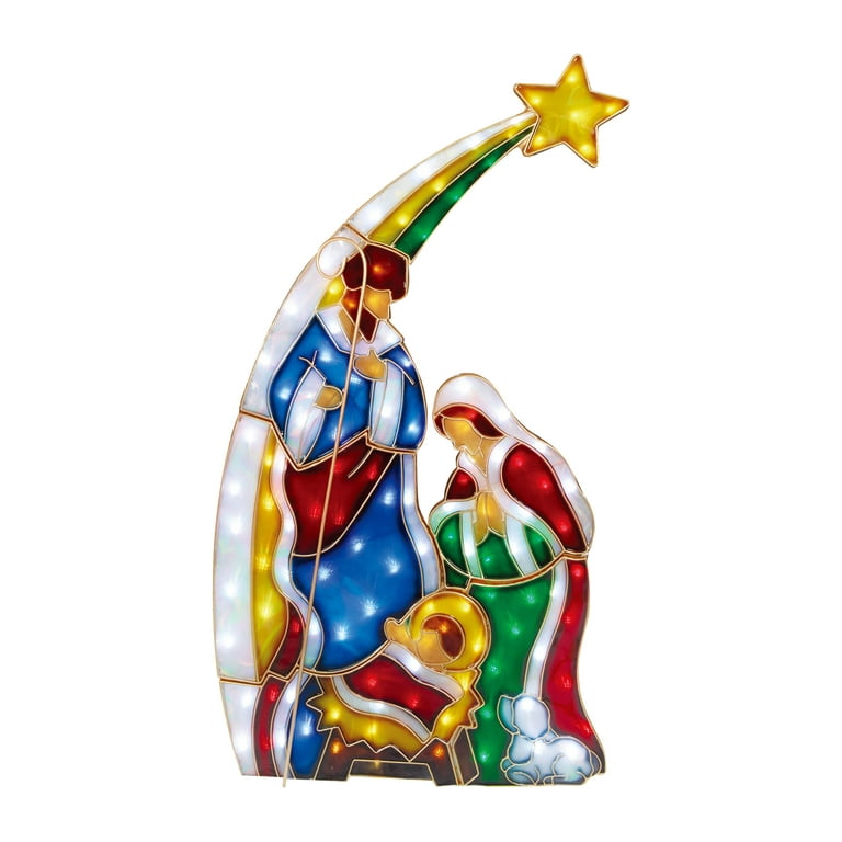 Holiday Time Lightup LED Staind glass a look Nativity set