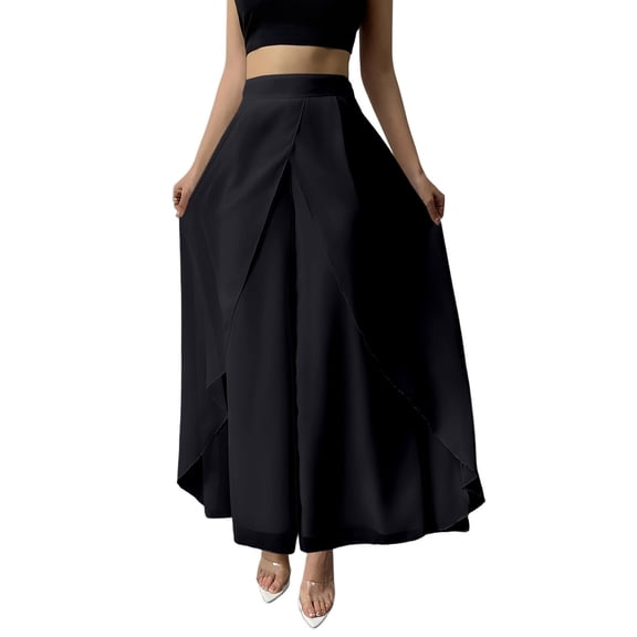 YUGYXL Palazzo Pants for Women Casual Elastic High Waisted Lounge Wrap Pants Trendy Flowy Casual Wide Leg Pant Black Pants L