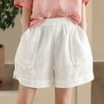 thumbnail image 5 of Women's Plus Size Relaxed Fit Shorts, Elastic Waist Convenient Pockets, Solid Color Pull‑on Shorts for Summer Daily Casual | TruHer,White 2XL, 5 of 6