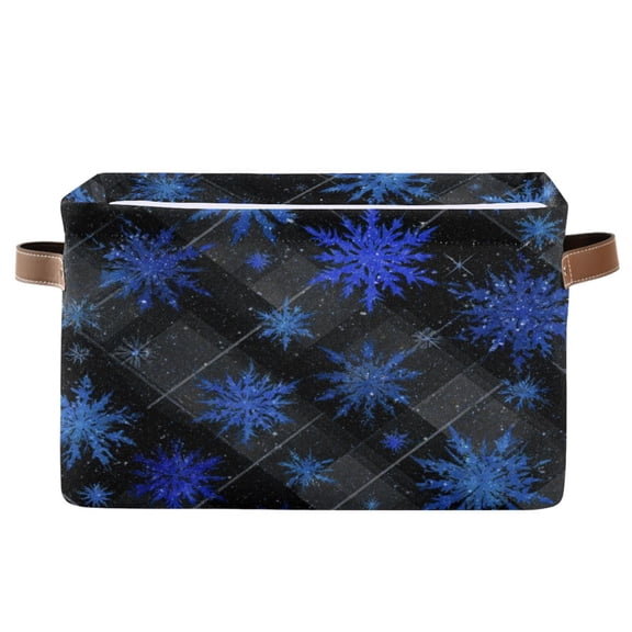 1-Pack Square Closet Organizers with Handles Open Basket Bins Blue Snowflake Pattern Storage Basket for Home Office