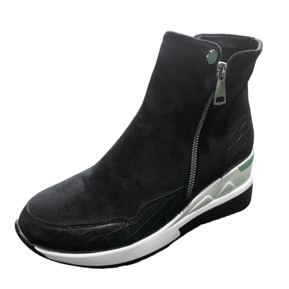 2026 under $5 asdoklhq Womens Waterproof Work Boots,Women's Casual Flock Wedges Short Ankle Boots Zipper Shoes Sneakers