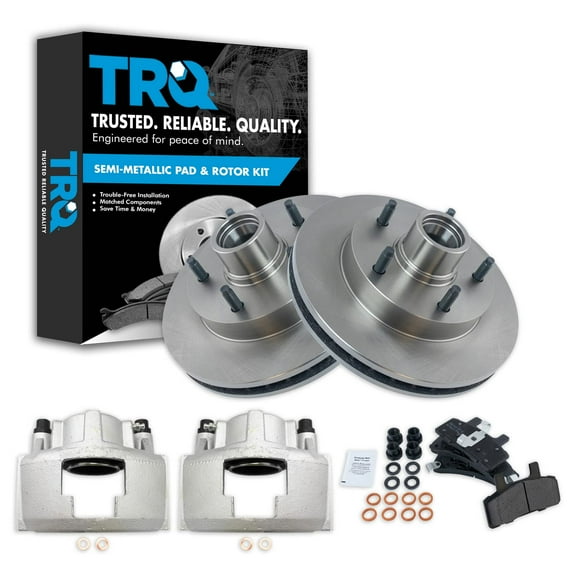 TRQ Front Brake Pad & Rotor Kit Brake Caliper Brake Pads Brake Rotor Semi-Metallic Vented Fits Select 1994-1999 Dodge Ram 1500