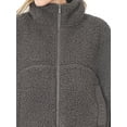 thumbnail image 5 of Women's Drawstring Hem Zipper Front Mock Neck Fleece Cotton Candy Sherpa Jacket with Pockets, 5 of 6