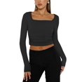 thumbnail image 3 of Womens Square Neck T Shirts Long Sleeve Short Sleeve Tops Fitted Tees Black L, 3 of 9