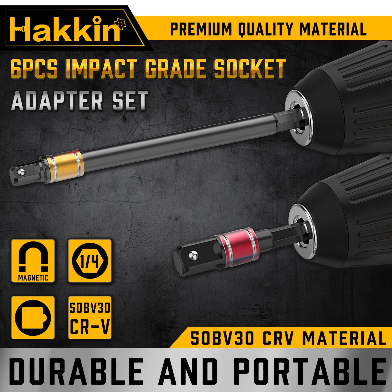 Impact Grade Socket Adapter Set, Hakkin 6pcs 3& 6 Drill Socket Adapter, Adapter Power Drill to Torque Impact Wrench 