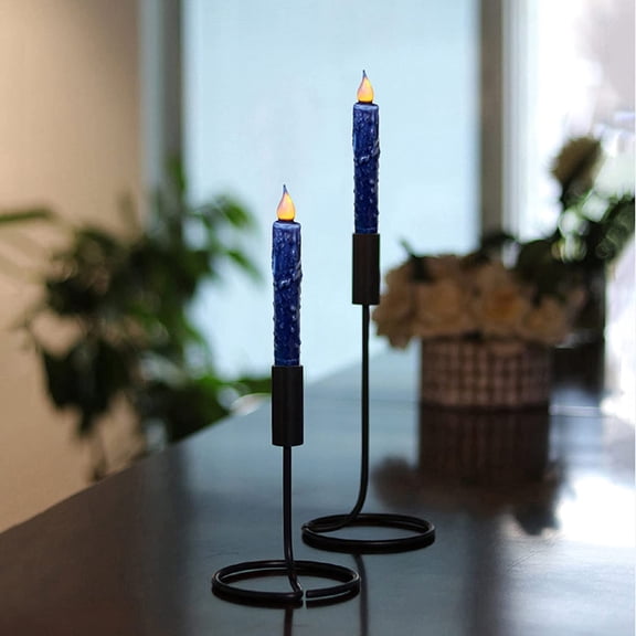 CVHOMEDECO. Real Wax Hand Dipped Battery Operated LED Timer Taper Candles Rustic Primitive Flameless Lights Decor, 6-3/4 Inch, Navy Blue, 6 PCS in a Package