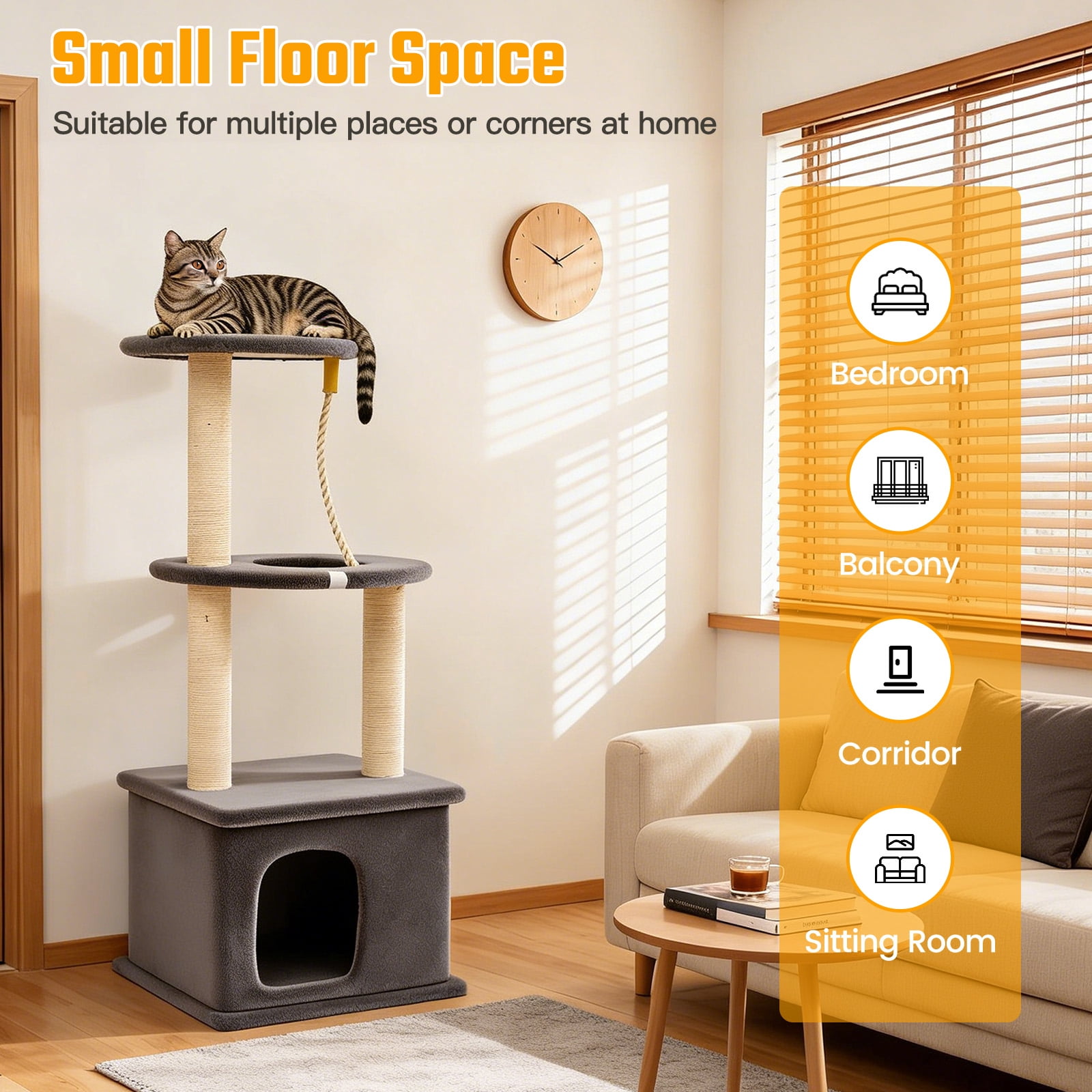 Cat Tree with Condo and Sisal Post, Multi-Level Cat Tower with Top Perchs, Cratching Post for Indoor Cats, Gray