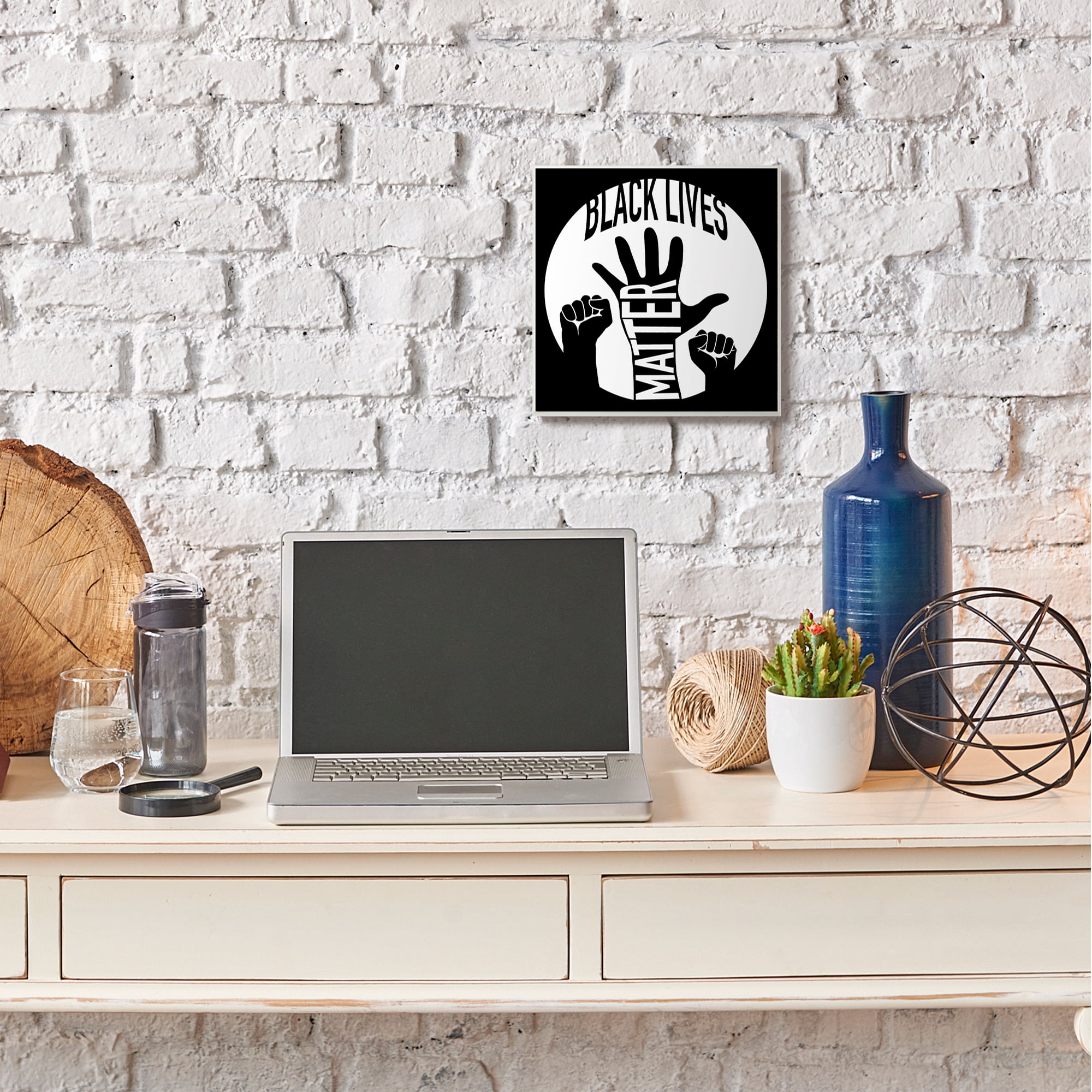 Stupell Industries Black Lives Matter Phrase United Raised Hands Wall Plaque by Marcus Prime