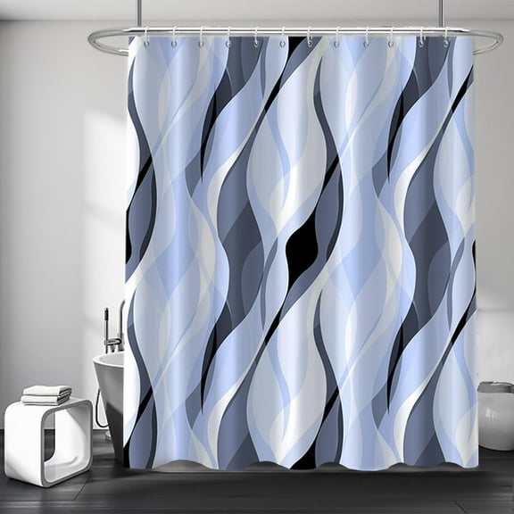Light Blue Shower Curtain, Modern Abstract Blue and Grey Striped Shower Curtain Set for Bathroom Waterproof Polyester Shower Curtain with Hooks, 72x72 Inch
