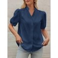 thumbnail image 2 of Womens Puff Sleeve Button Down Shirts Cotton Pleated Loose Fit Tops Summer Dressy Casual Blouses, 2 of 7