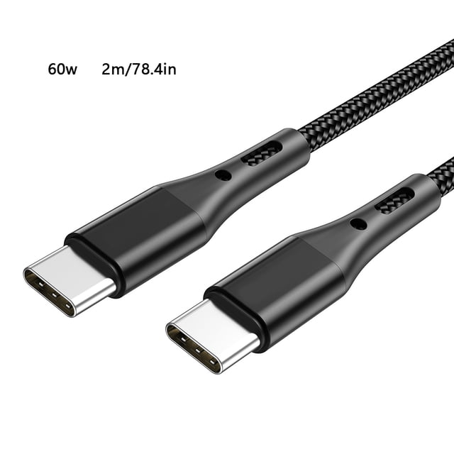 Cable de carga Cable de cargador tipo C Cable de datos de carga rápida Cable de teléfono trenzado de nailon, 2 metros, 60 W, negro Kearding EL000726-05