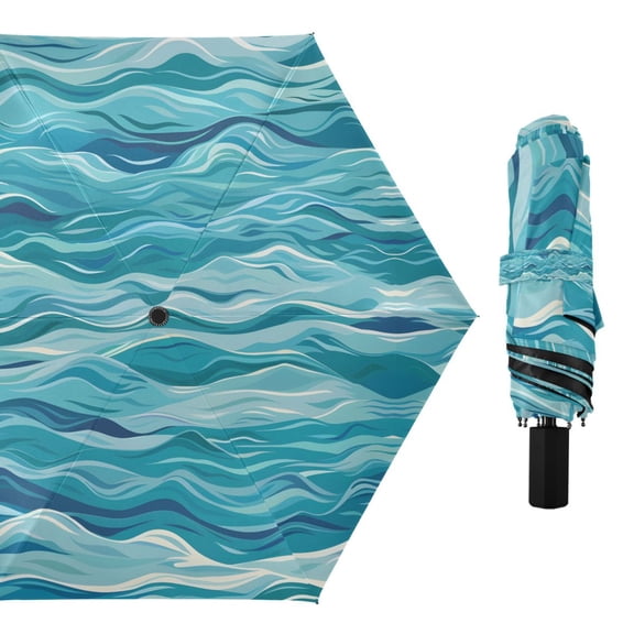 Abstract Sea Wave Compact Sun Umbrella Windproof Travel Umbrellas for Rain Strong Portable UV Protection