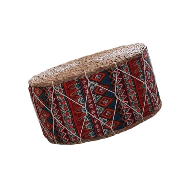 Coussin de Sol en Paille Fait Main pour Méditation Tabouret Pouf Bohemia Rouge