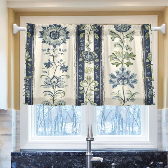 Ryvnso Bohemia Art Flower Half Curtains Sets Tier 2 Panels Short Curtain Rod Pocket 27"W x 24"L