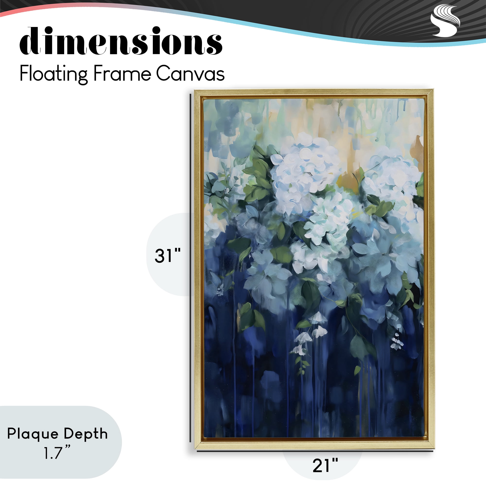 Stupell Industries Lush Blue Hydrangea Abstract Gold Framed Floater Canvas Wall Art, design by Gina Kelly