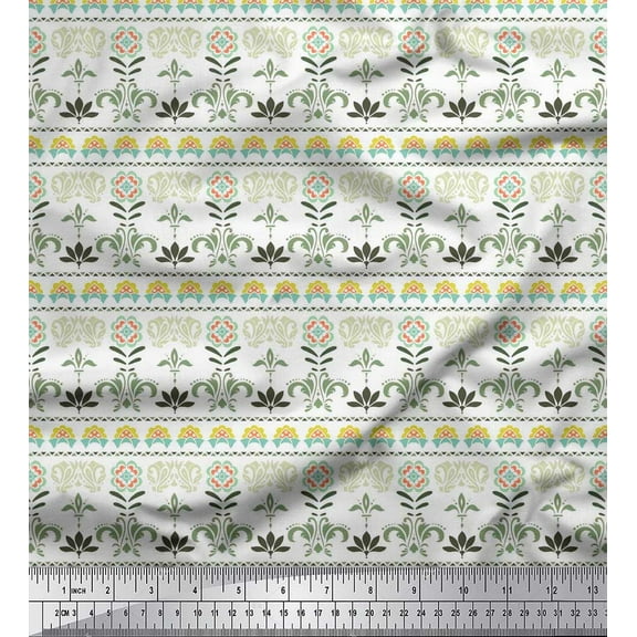 Soimoi Crepe Silk Fabric Leaves & Floral Block Fabric Prints by Yard 42 Inch Wide