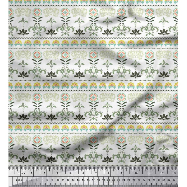 Soimoi Poly Georgette Fabric Leaves & Floral Block Print Fabric by Yard 52 Inch Wide