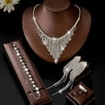 thumbnail image 5 of AEXTO Luxury Tassel Rhinestone Jewelry Set for Women V-Neck Statement Necklace with Dangling Fringe Pendant,Waterfall Earrings, Crystal Bracelet & Ring Sparkling Bridal Wedding Party Accessories, 5 of 7