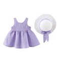 thumbnail image 2 of Jalioing 2 Piece Plaid Dress Outfits for Kids Baby Girls Summer Sleeveless Tank Puffy Dresses with Bow Hat, 2 of 7