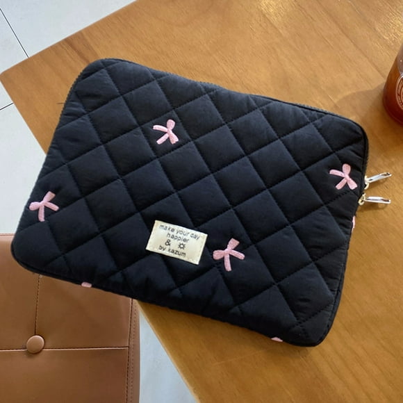 11/13/15 Inch Fluffy Laptop Bag Shockproof Quilted Padded Laptop Case Bow Printing Tablet Sleeve Case for iPad Tablet Protection Black 15 inch