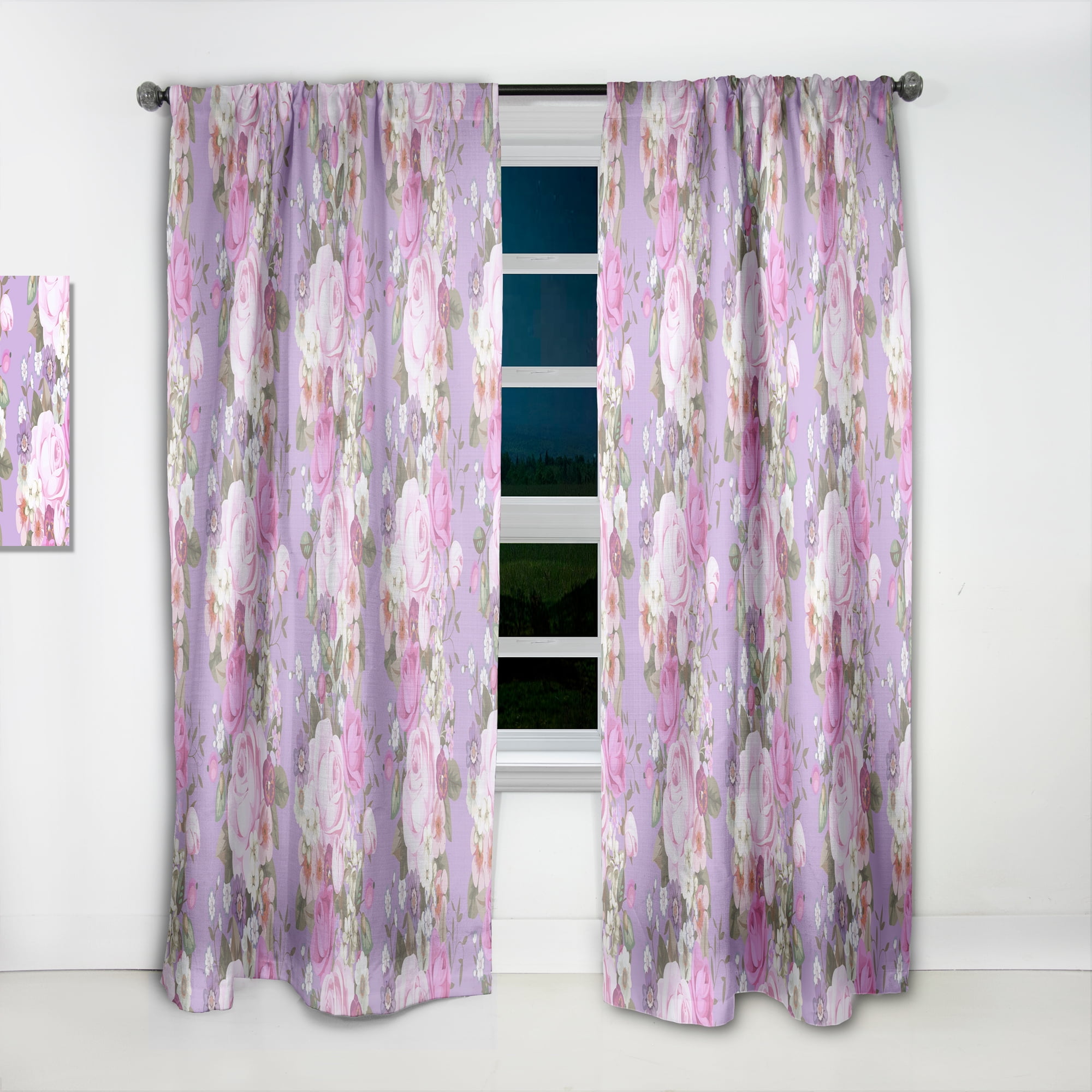 Designart Mid-Century Purple Abstract Country Rod Pocket Sheer Curtains, 52" x 120"