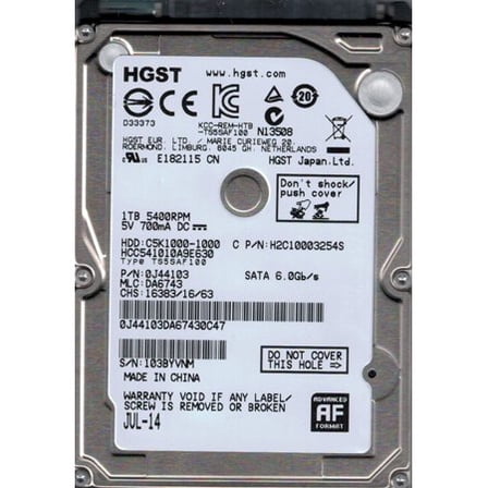 WD CinemaStar C5K1000 1 TB Internal HDD - 2.5" - HCC541010A9E630 - SATA 6Gb/s - 5,400 rpm