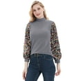 thumbnail image 5 of Women's Confetti Sequin Balloon Long Sleeve Mock Neck Pullover Sweatshirt, Grey, Medium, 5 of 5