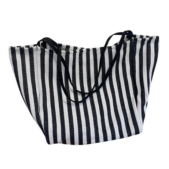 TechWave Striped Bag Big Canvas Tote Bag For Women Summer Beach Classical Fabric Soft Large Handbag Female Large Casual Top Handle Bag Reusable Tote Bags with Handles Rolling Craft Tote Extra Large