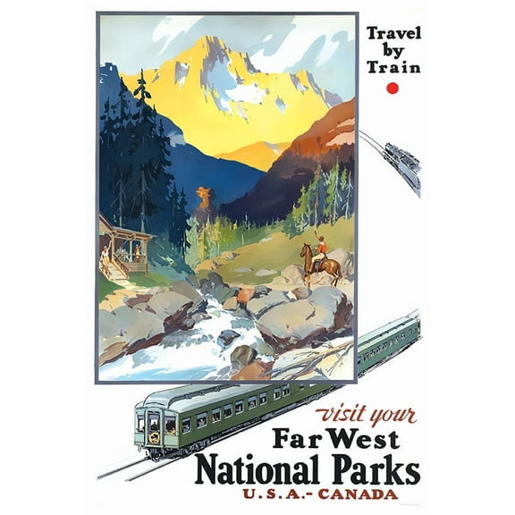National Parks - Travel By Train - Vintage Travel Poster (8x12Inches(US/CANonly))