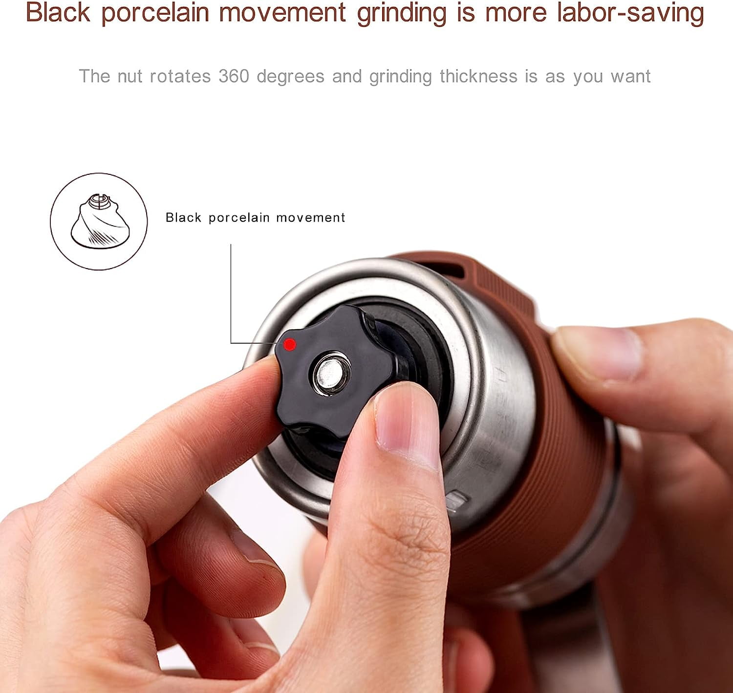 Manual Coffee Grinder Hand Coffee Grinder Bean Grinder with Adjustable Settings Suitable Use for Home Office and Travel Stainless Steel Brown
