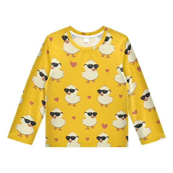 Cute Duck Pattern Boys' Rash Guard Shirts UPF 50 Plus Sun Protection Short Sleeve Swim Tees 3T