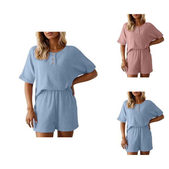 Short Sets for Women Short Batwing Sleeve Crewneck T Shirt and Shorts 2 Piece Matching Set Womens Lounge Set