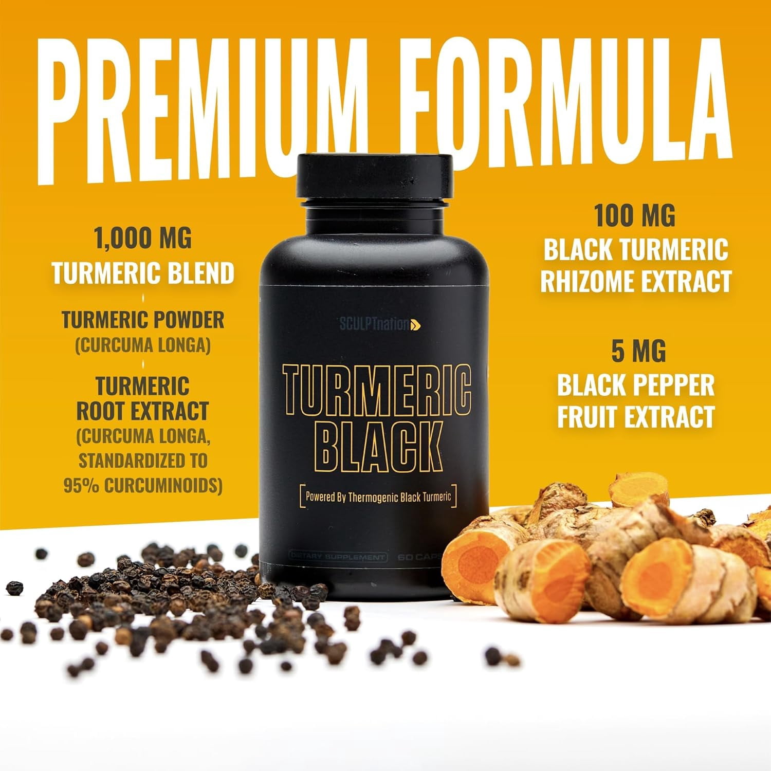 Sculpt Nation Turmeric Curcumin with Black Pepper and Patented Ingredients Supplement Joint Health Support 2-Pack 60 Count Capsules