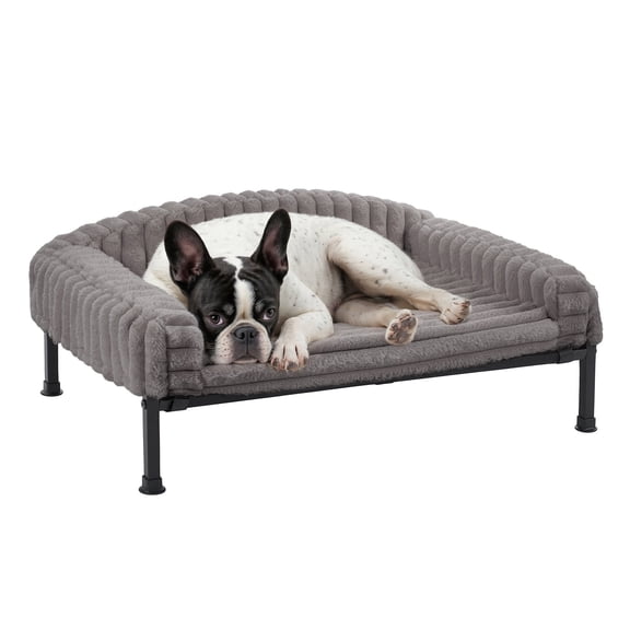 Veehoo Orthopedic Elevated Dog Bed with Bolster Cushion, Plush Dog Couch Beds, 24 x 18 Inches, Grey