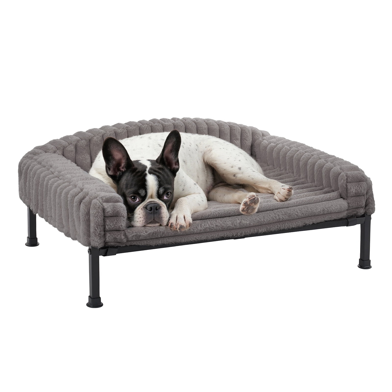 Veehoo Orthopedic Elevated Dog Bed with Bolster Cushion, Plush Dog Couch Beds, 24 x 18 Inches, Grey