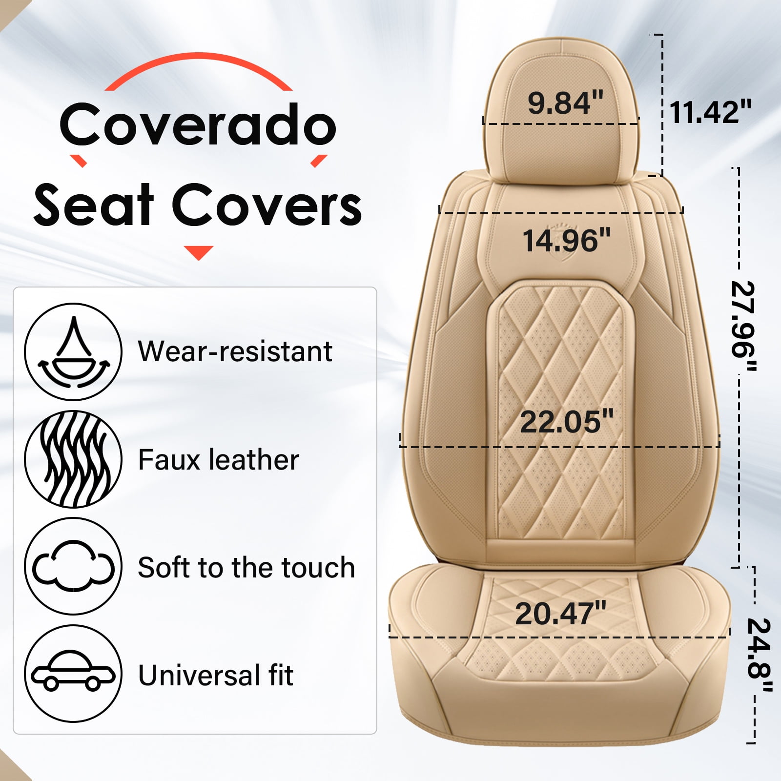 Coverado Front Car Seat Covers, Waterproof Premium Leather Seat Cushions, 6 Pieces Auto Interior Protectors Universal Fit Most Cars, Suvs, Pickup Trucks, Beige
